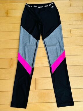 Athletic Works Girls' Black, Gray & Hot Pink Colorblock Active Leggings